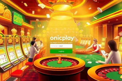 Onicplay login interface showcased with vibrant casino elements, engaging players in the action.