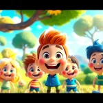 2D Animation characters in a colorful outdoor scene engaging playfully.