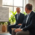 Leadership development coach guiding teams in a dynamic and motivating office environment.