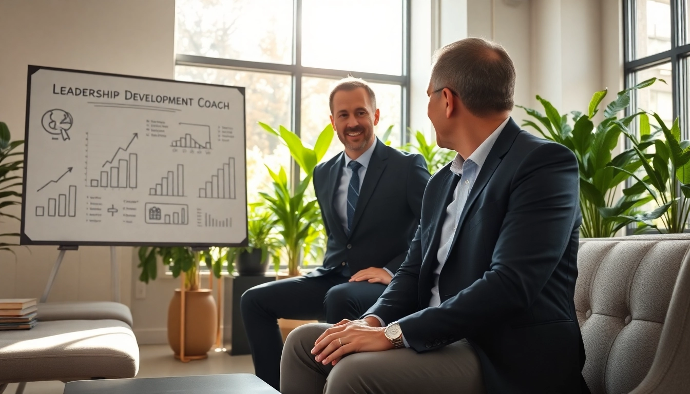 Leadership development coach guiding teams in a dynamic and motivating office environment.