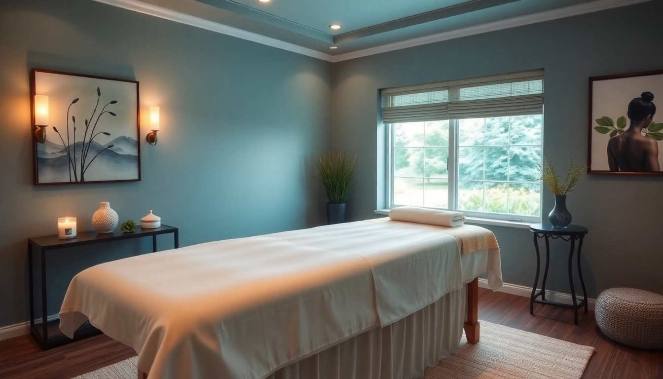 편안한 분위기와 자연광이 있는 마사지 치료실에서 마사지를 홍보하는 모습.
