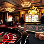 L'excitation d'un casino en ligne fiable mise en avant par des joueurs à une table de roulette et des jetons de poker vibrants.
