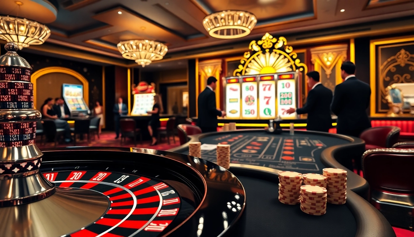 L'excitation d'un casino en ligne fiable mise en avant par des joueurs à une table de roulette et des jetons de poker vibrants.