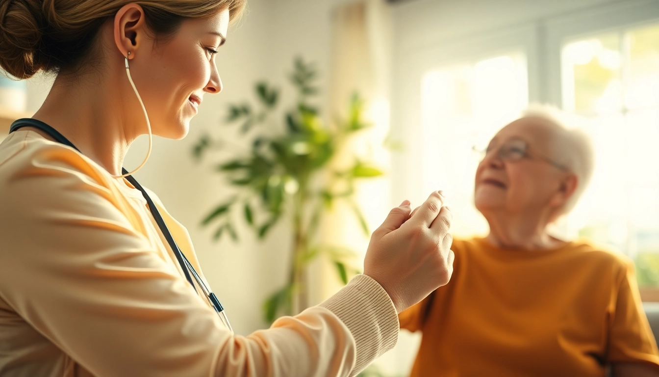 Engaging caregiver providing in home care near me to an elderly individual with compassion.