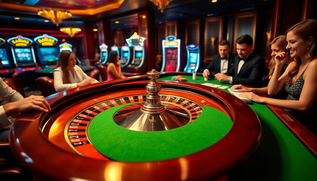 Scène captivante dans un casino en ligne fiable avec de la roulette et des joueurs engagés pour casino en ligne fiable.