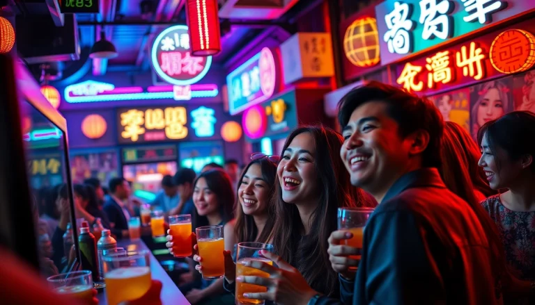 활기찬 제주도유흥의 노래방 장면으로, 생기 넘치는 손님들이 노래를 부르며 밤을 즐기고 있습니다.