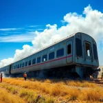 Scene depicting the aftermath of a spain train crash featuring emergency responders.