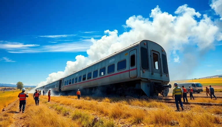 Scene depicting the aftermath of a spain train crash featuring emergency responders.