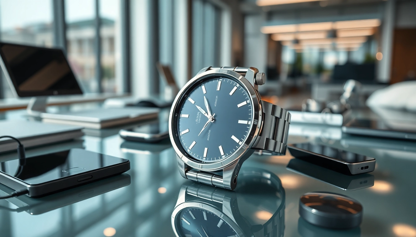 View of a Finesse Smart Watch showcasing elegant design and advanced features in a modern setting.