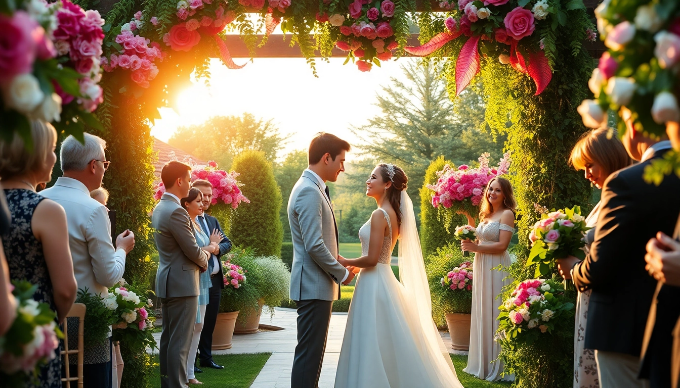 Capturing wedding photography of a beautiful couple in an outdoor garden ceremony.
