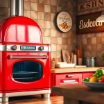 Retro Oven showcased in a bright kitchen, emphasizing its vibrant color and vintage style.