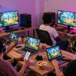 Engaged players enjoying sex games online in an inviting gaming space with vibrant visuals.