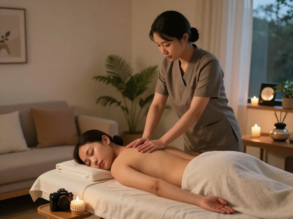 편안한 분위기의 아늑한 집에서 진행되는 출장마사지 세션.