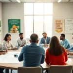 Engaged participants in a professional setting advocating for construction industry improvements.