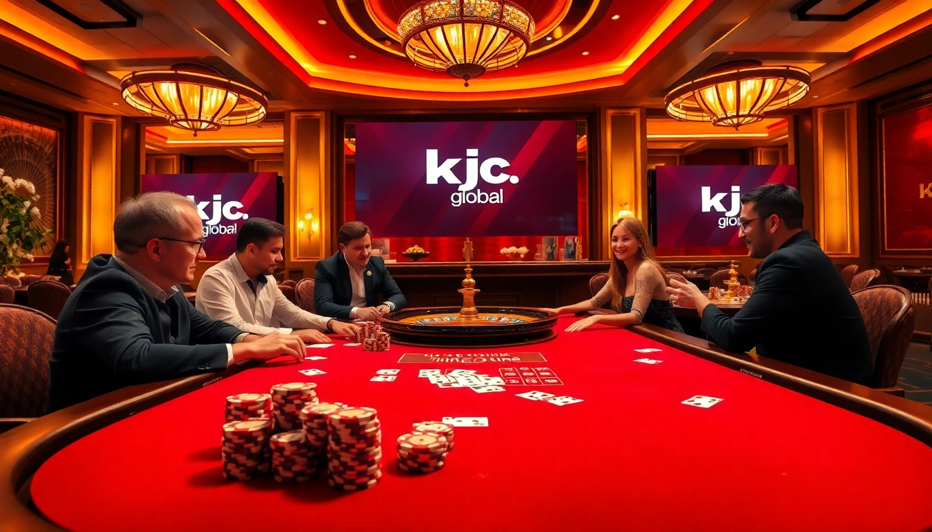 An engaging casino scene with players enjoying table games at https://www.kjc.global/, showcasing luxury and excitement.
