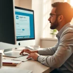 Use linkedin email finder on a computer in a bright and professional workspace.