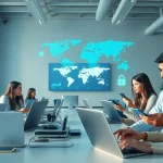 在现代、科技感十足的办公环境中连接专业人士的快连VPN