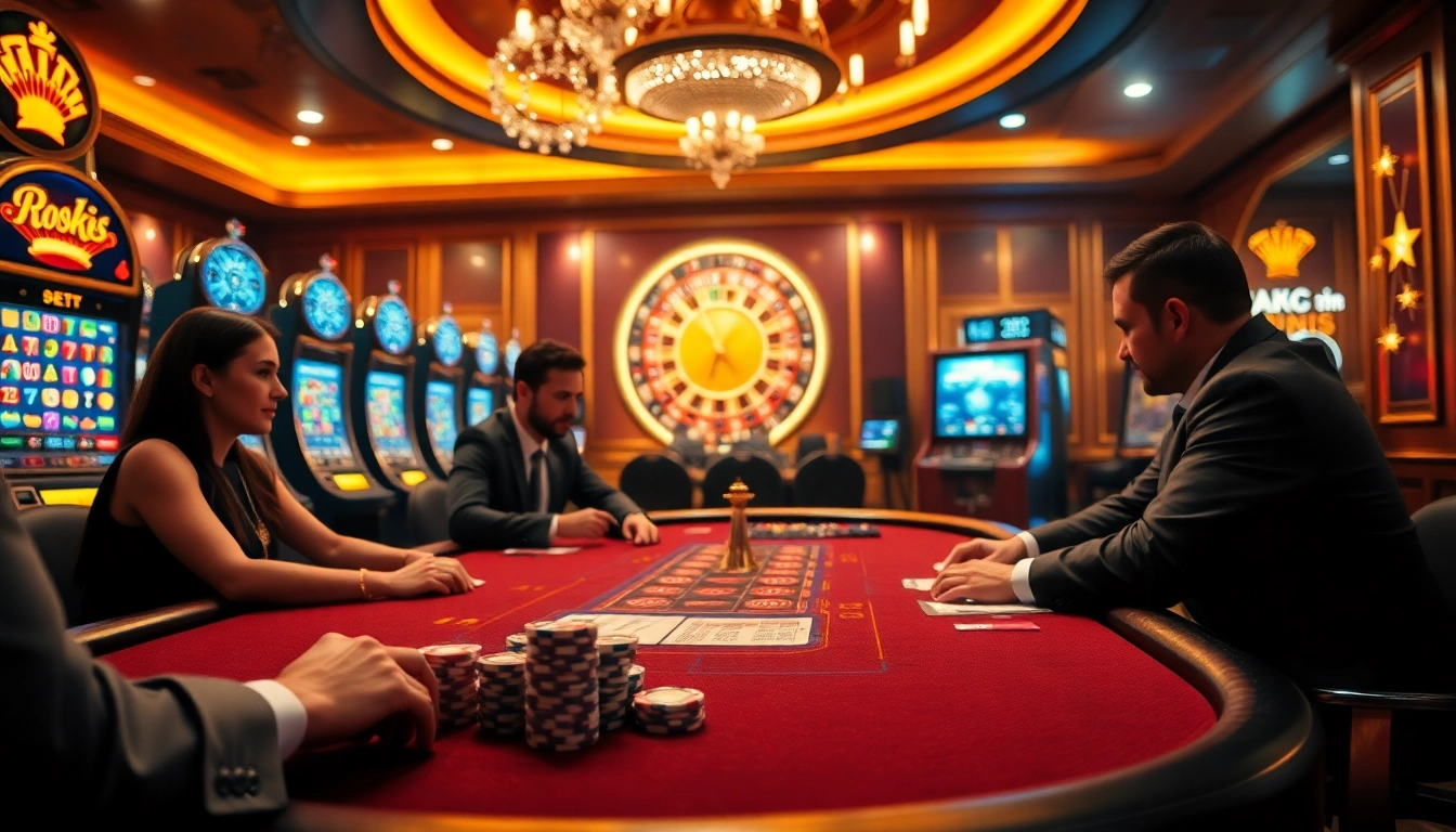 Découvrez l'excitation d'un casino en ligne fiable, avec une table de poker élégante et des machines à sous éclatantes.