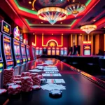 Engaging casino scene highlighting slot online hari ini with illuminated slot machines and vibrant poker chips.