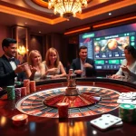 Joueurs engagés profitant d'une expérience de casino en ligne fiable avec des jetons de poker vibrants à une table de roulette.