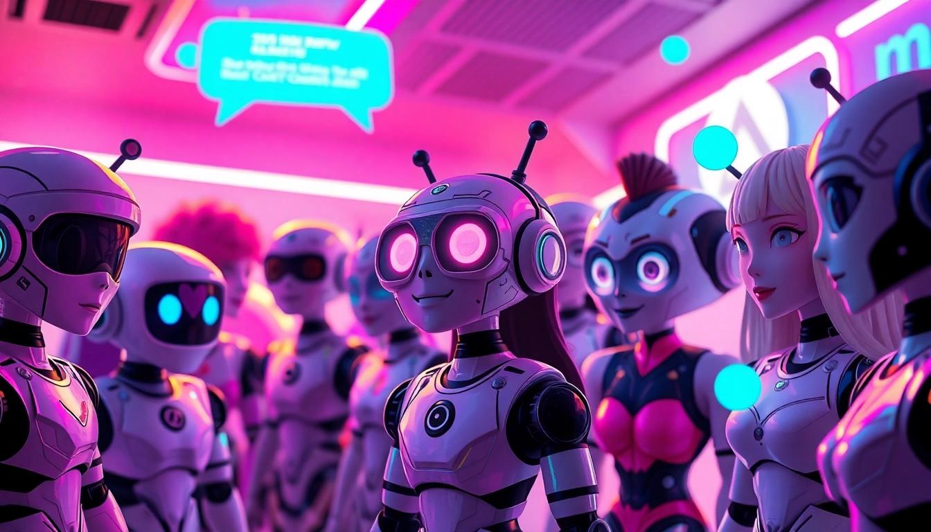 Discover the best NSFW AI chatbots in a vibrant digital lounge with playful animated characters.
