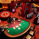 Experience the thrill of mm88 at a vibrant casino table with players engaged in blackjack.