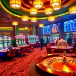 Engaging players enjoy PG Soft slot games in a vibrant casino atmosphere with dazzling lights.