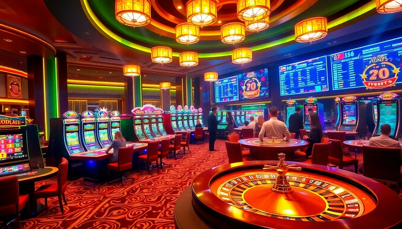 Engaging players enjoy PG Soft slot games in a vibrant casino atmosphere with dazzling lights.