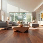 Showcase of lvp flooring in a stylish living room setting with natural light.