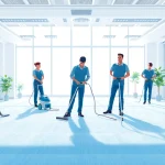 Engaging scene showcasing commercial carpet cleaning in action with a professional team.