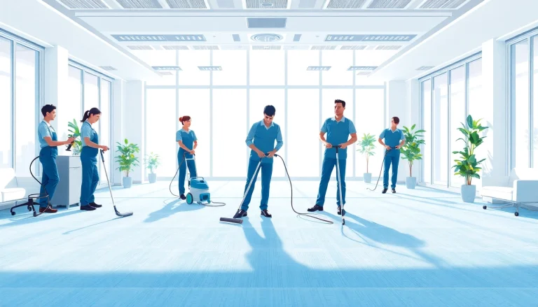 Engaging scene showcasing commercial carpet cleaning in action with a professional team.