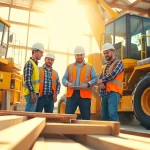 Construction workforce development in action with workers collaborating on-site.