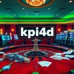 KPI4D-inspired casino scene showcasing a roulette wheel, slot machines, and eager gamblers placing bets.