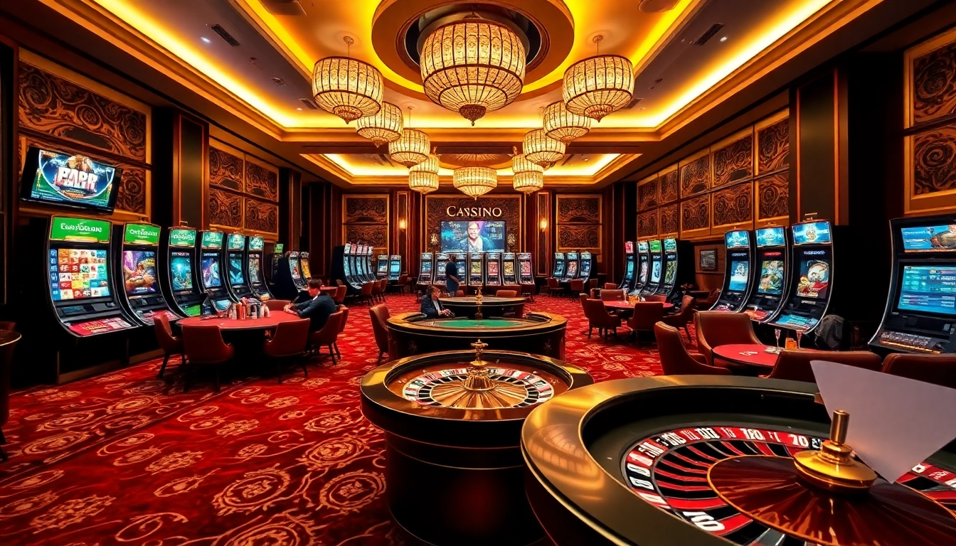 Découvrez un casino en ligne fiable vibrant avec des joueurs aux tables de poker, aux machines à sous et aux roues de roulette.