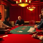 Pakde4d, momen seru permainan poker di kasino dengan pemain penuh semangat.