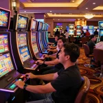 Exciting scene of players winning on slot gacor machines in a vibrant casino atmosphere