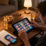 Experience thrilling moments in casino americani online as players enjoy engaging slot games on their tablets in cozy home settings.
