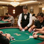 Engaging poker gameplay showcasing FAFA 828's strategic atmosphere with players at the table.