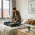 Gemütliche Monteurwohnung in Hannover mit moderner Einrichtung und Arbeitsplatz.