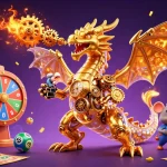 Venez découvrir les jeux de casino français en ligne avec ce dragon mécanique en 3D et des éléments de loterie.