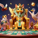 Experience the thrill of บาคาร่า at a vibrant casino table, featuring Egyptian characters and golden treasures.