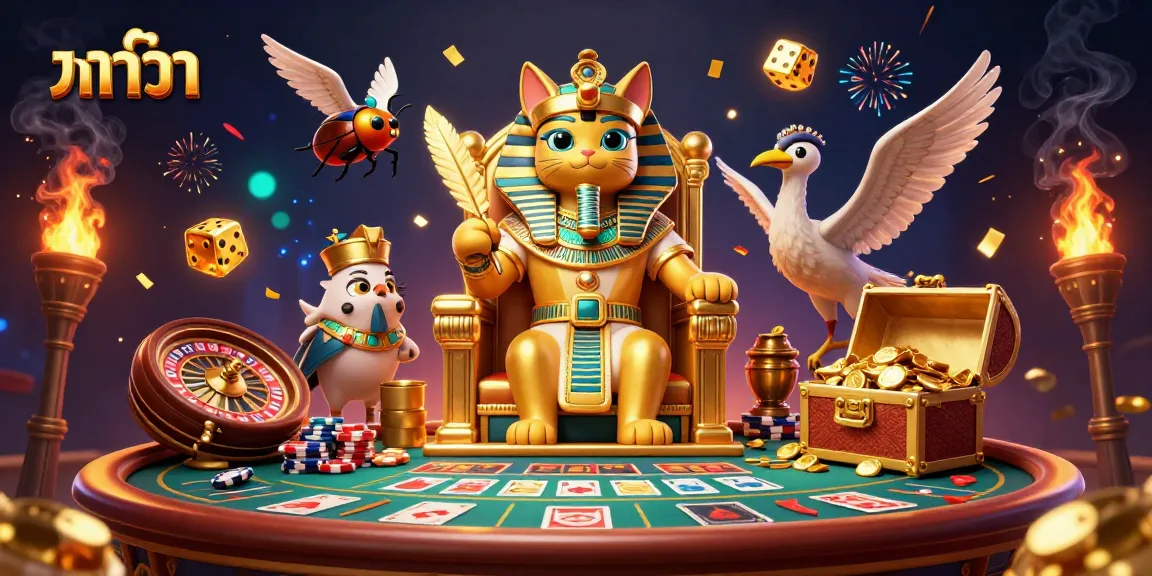 Experience the thrill of บาคาร่า at a vibrant casino table, featuring Egyptian characters and golden treasures.