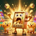 Mejores casinos online España: tragamonedas doradas y símbolos afortunados en una animada escena de casino.
