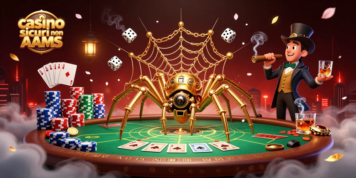 Giocare nei casino sicuri non AAMS, tra il ragno steampunk e i colori dei poker chips, in un'atmosfera magica.