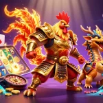 Experience mahjong slot excitement with fierce characters surrounded by dynamic casino elements.