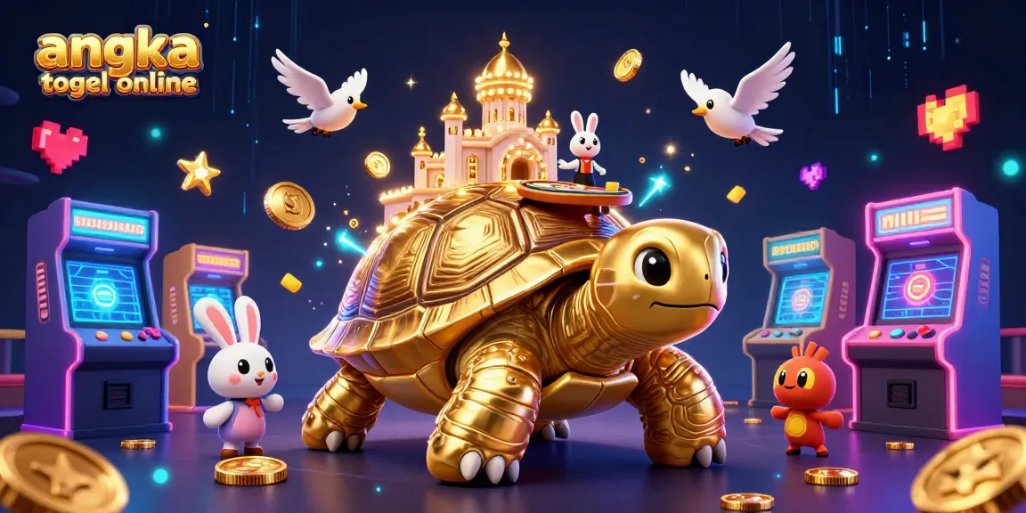 Engage with angka togel online through an exciting scene of a tortoise casino, a dealer, and flying coins.